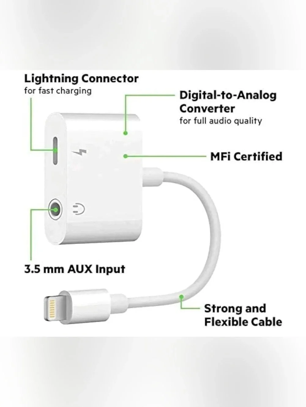 2 IN 1 Headphone Adapter Jack Lightning to 3.5mm AUX Cord Splitter for iPhone